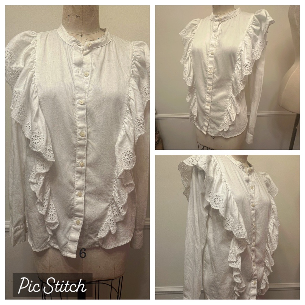 Vintage 70s 80s Prairie Long Sleeve Blouse Lace Victorian Edwardian Style Xs